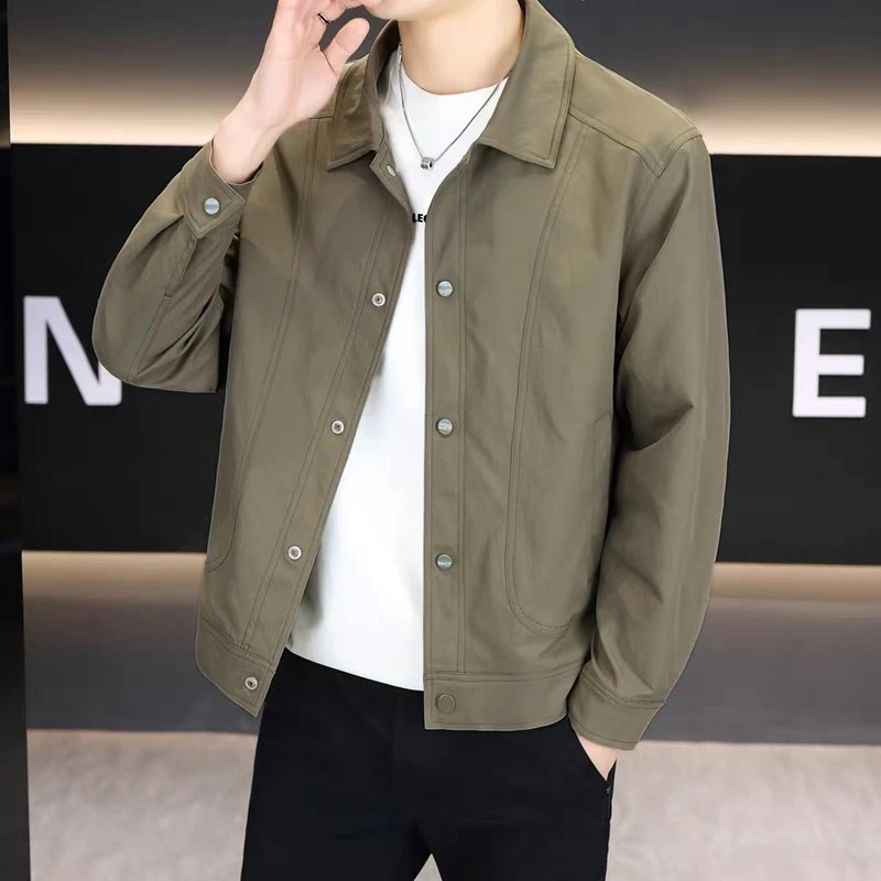 【斜纹轻奢翻领纯色外套】秋季新款夹克休闲轻奢质感夹克-6057