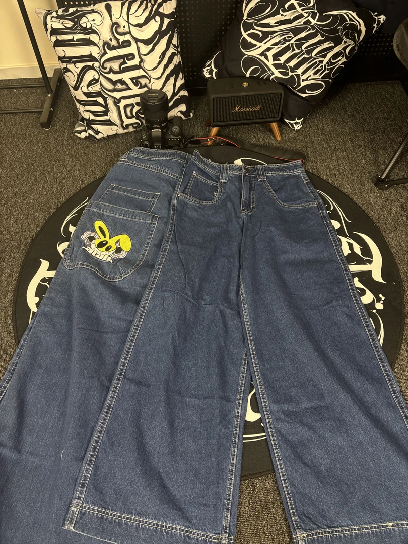 自然流动NFW自制潮流宽松印花牛仔裤