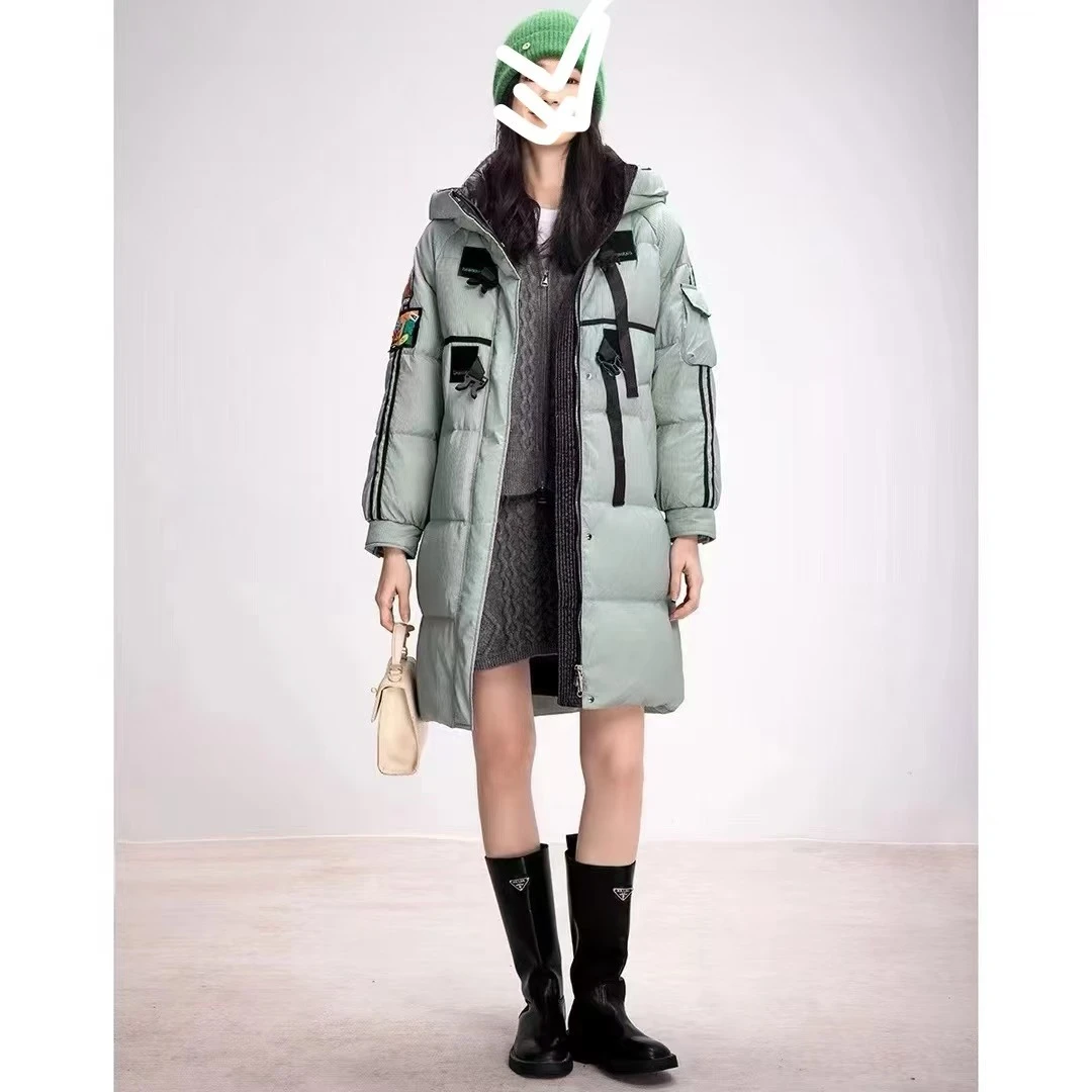 2024冬季袖拼色条纹简约女款安全扣设计百搭羽绒服外套YR046