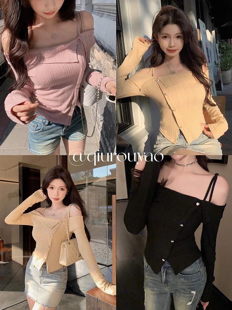 【QIUROUYAO邱肉瑶】开启春日纯欲氛围*细闪吊带长袖衫