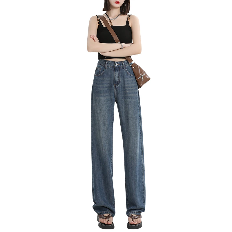 【空气感】轻奢天丝窄版阔腿裤垂顺显瘦2025新夏薄软高腰直筒牛仔裤