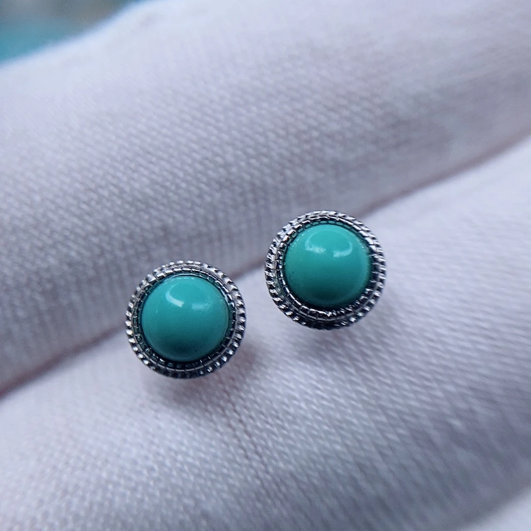 绿松石耳钉银S925镶嵌西****蛋