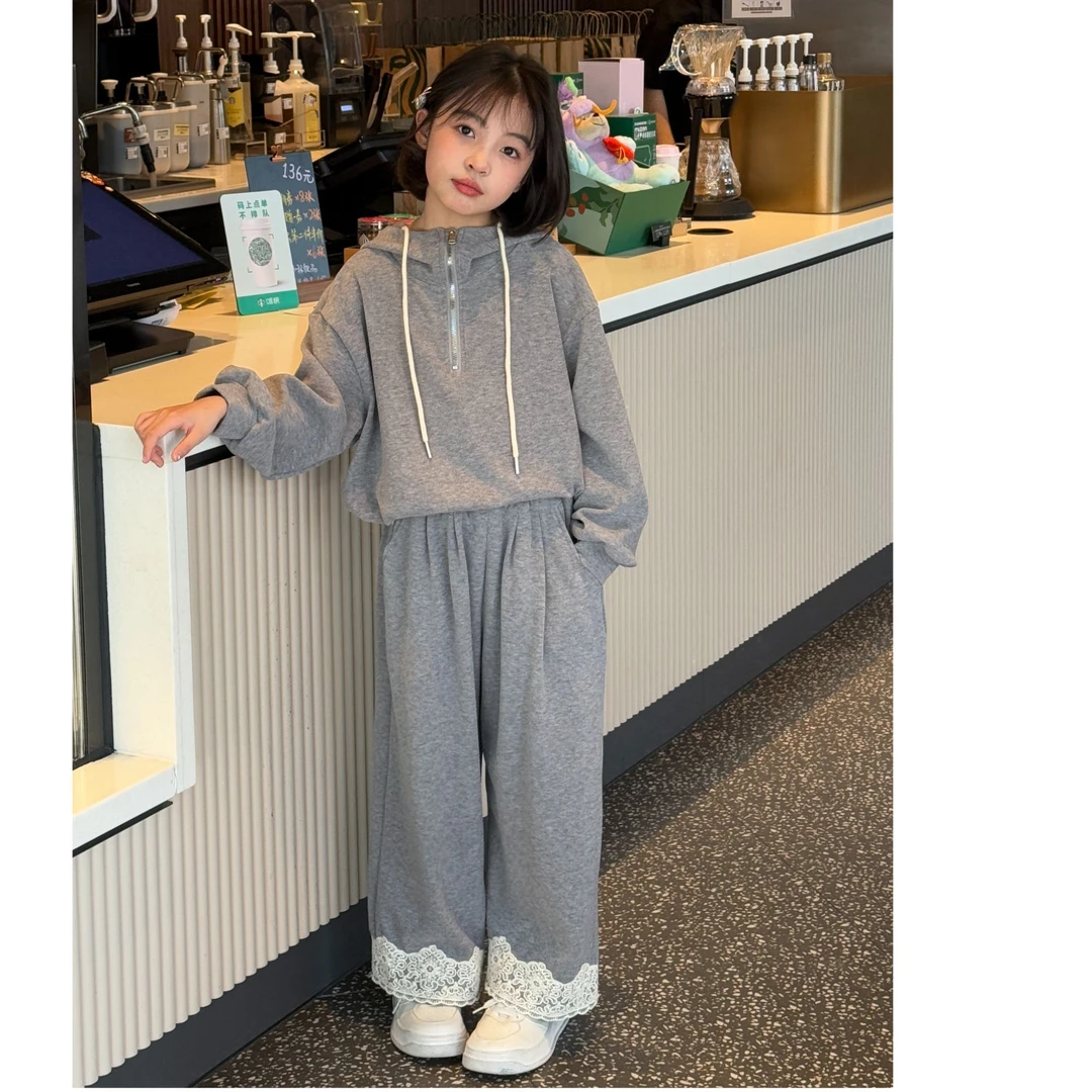 女童春秋卫衣套装2025新款儿童洋气春装连帽上衣女孩阔腿裤两件套