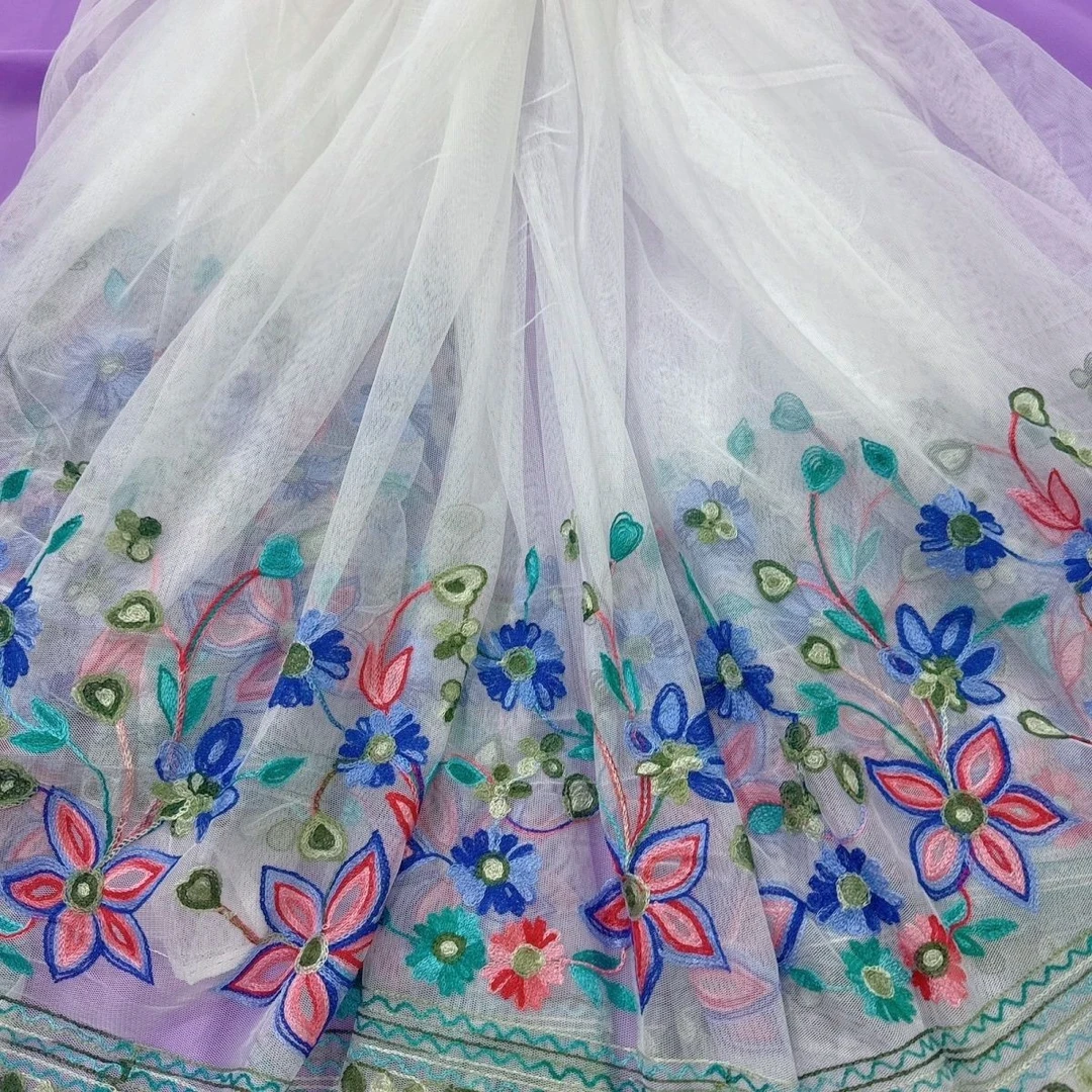 新款白色棉绣花网纱布料围巾披巾春夏旗袍连衣裙宽80长 2 米