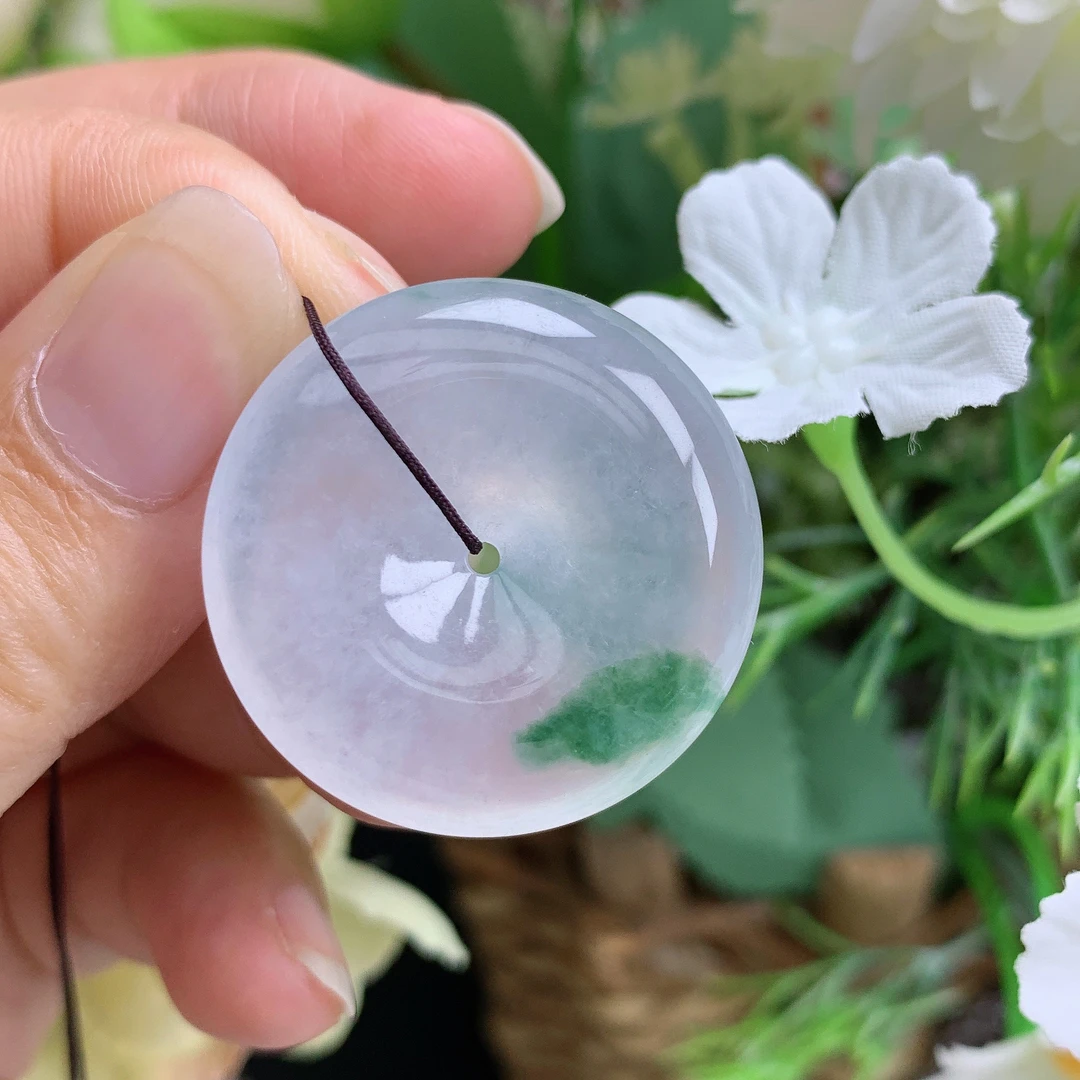 缅甸天然翡翠a货玉石高冰起光白月光饱满平安扣东尺寸29/6.8mm