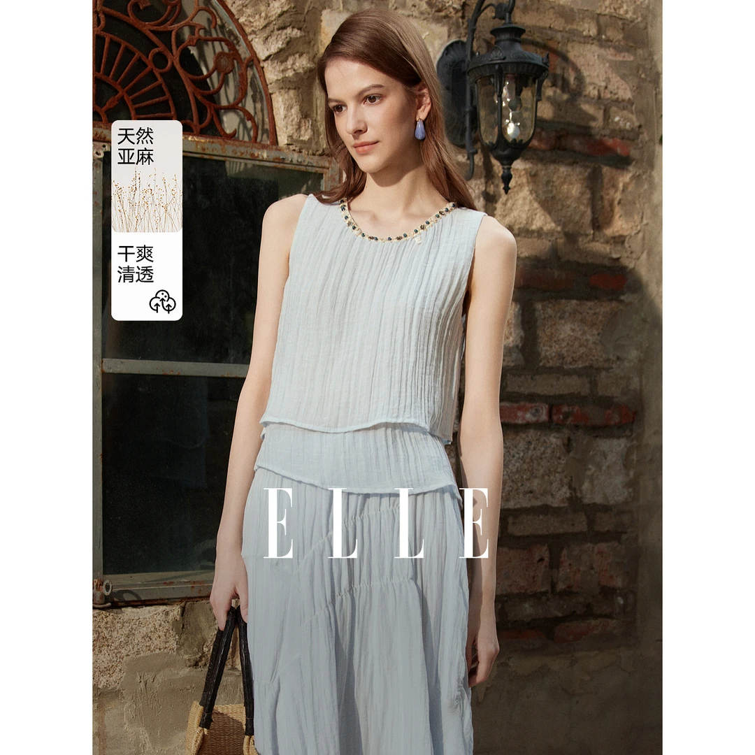 【粉丝专属】ELLE波西米亚文艺背心小衫25夏新款优雅设计感EM52165
