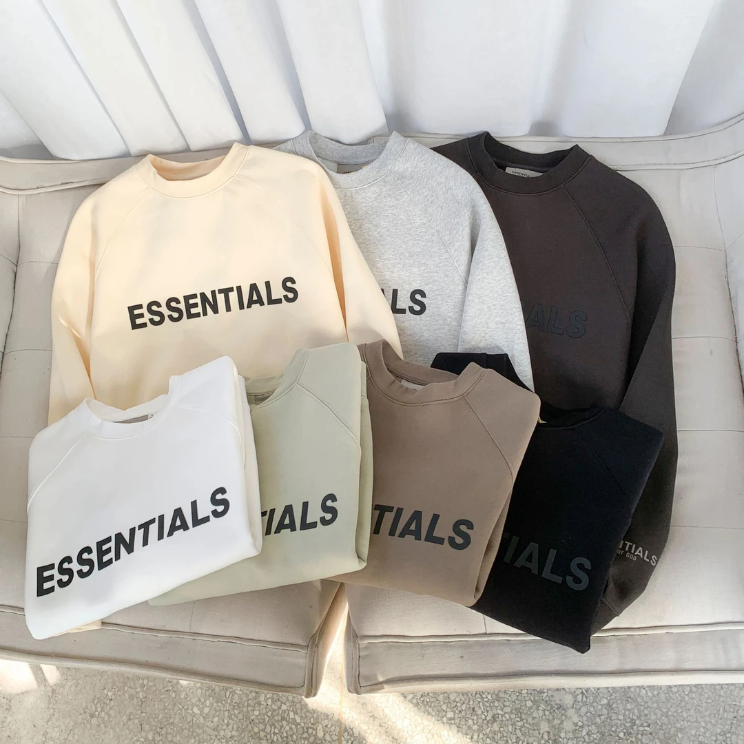 ESSENTIS胸前硅胶字母圆领加绒卫衣潮牌休闲男女同款宽松上衣
