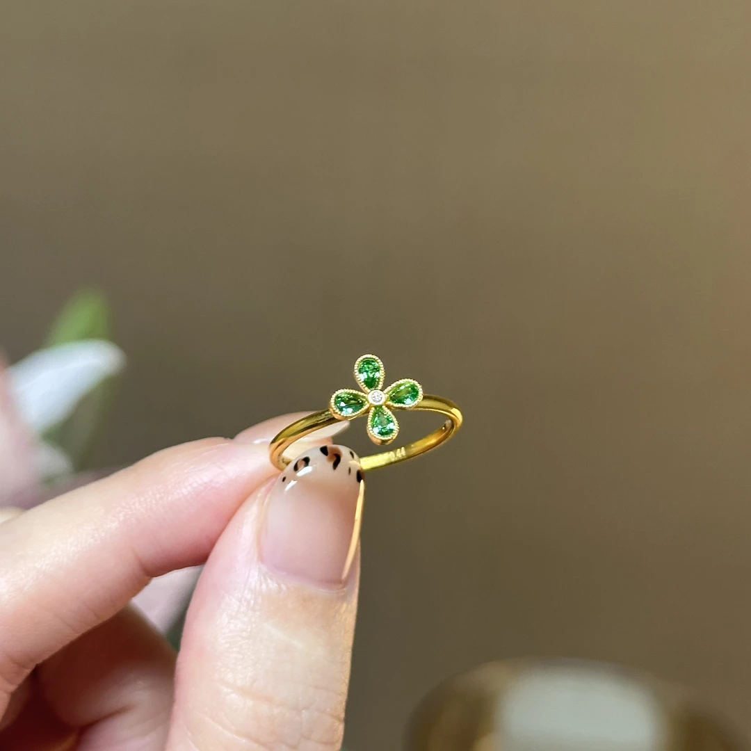 爱一IBELOVE 足金999 幸运四叶草戒指  6D工艺