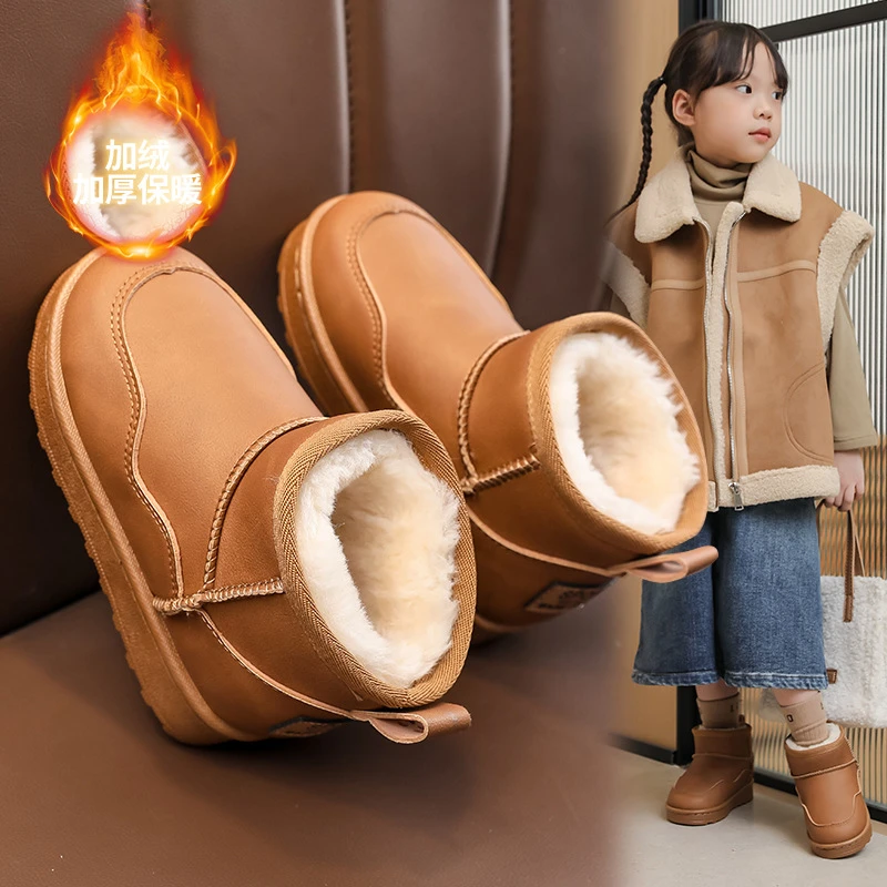 冬季儿童雪地靴防水男女童时尚短靴子宝宝加绒保暖棉鞋小孩防滑靴