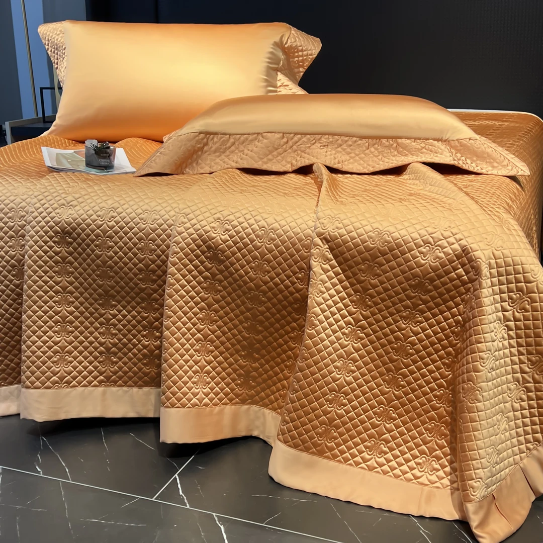 慧媄居-【床盖三件套】进口重磅贵妇醋酸真丝spa丝滑软凉席可机洗