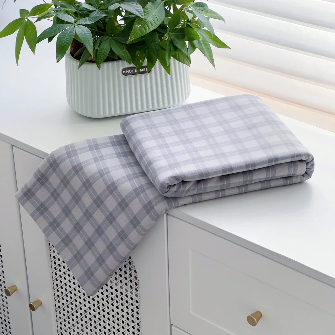 【京かわ会社】双层纱磨毛床单230*250cm 周末灰格子