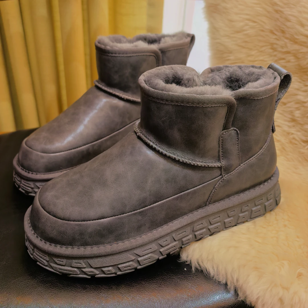 男士雪地靴冬季防水雪地靴过冬大棉鞋加厚牛皮羊毛短靴YUYG8578-1