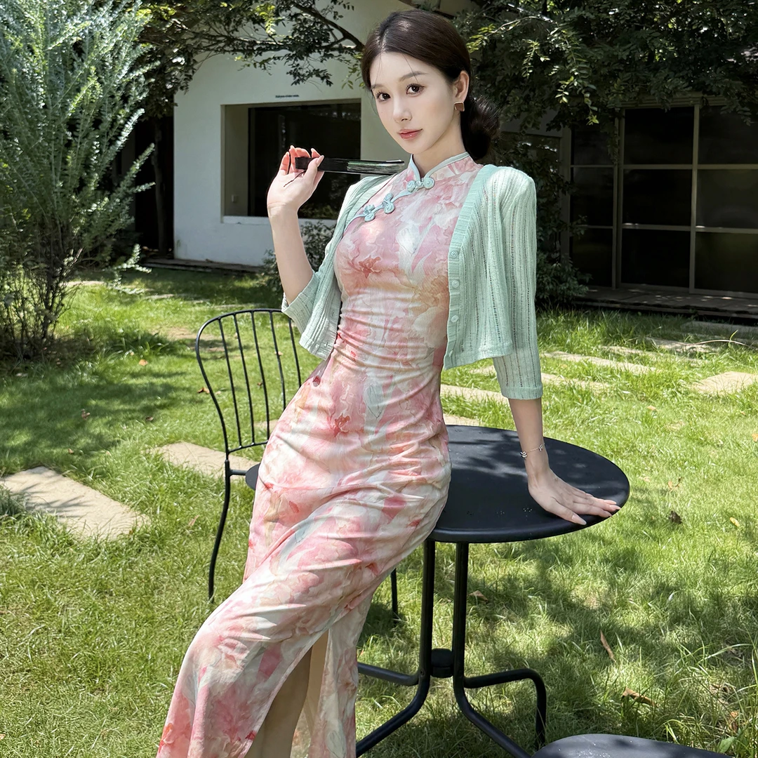 KaDaiShan 新中式套装女日常气质复古中国风开叉旗袍连衣裙两件套