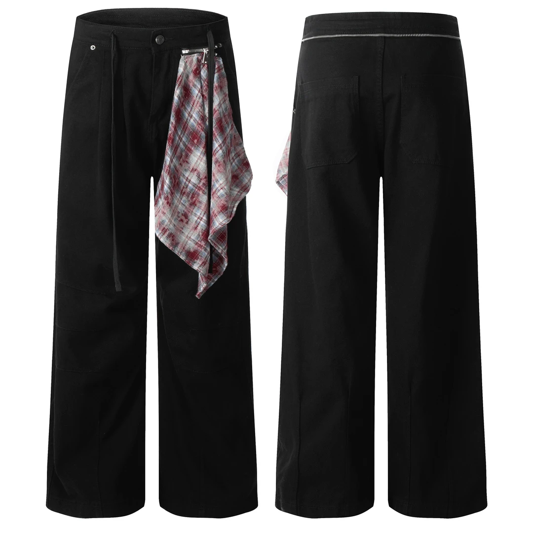 【可拆方巾】美式可拆卸拉链方巾牛仔裤廓形宽松直筒裤