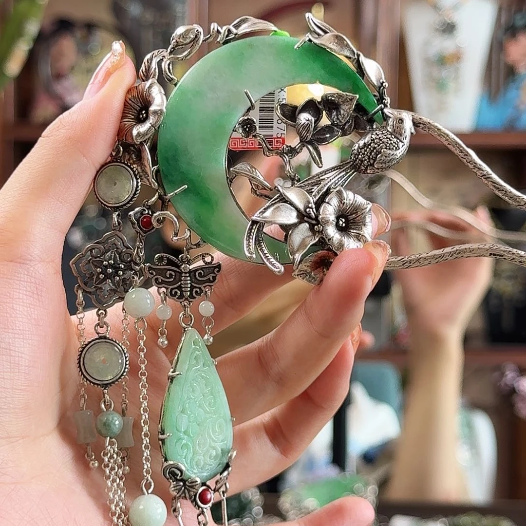 翡翠银S925镶嵌发饰