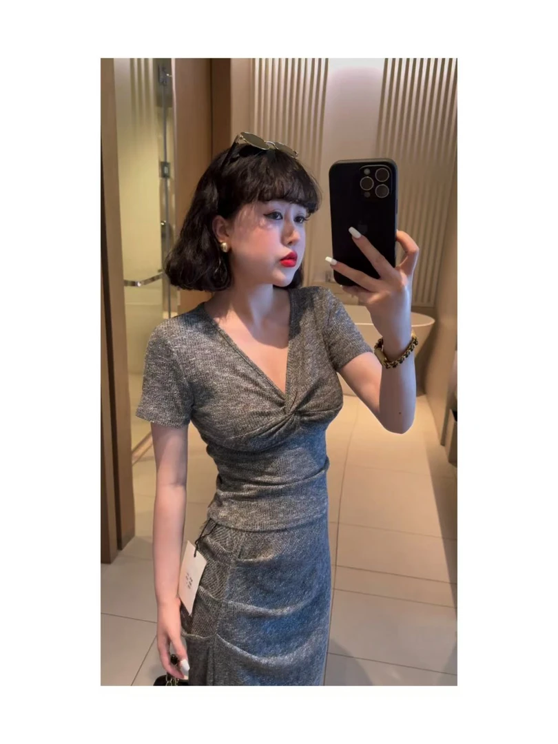 2867#扭结v领套装