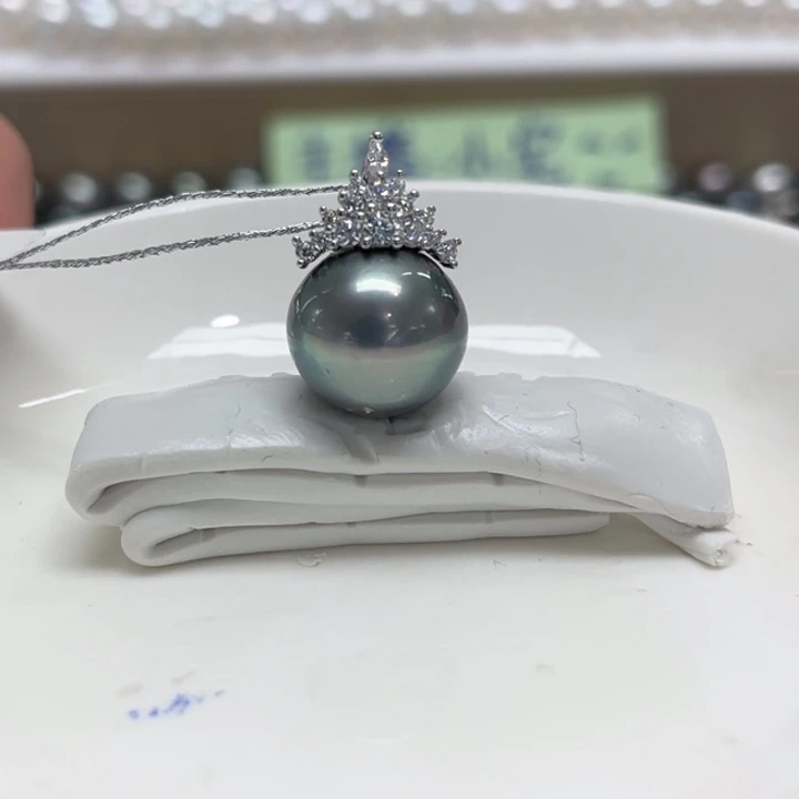 银S925镶嵌吊坠(不含链)海水珍珠13-14m 36号