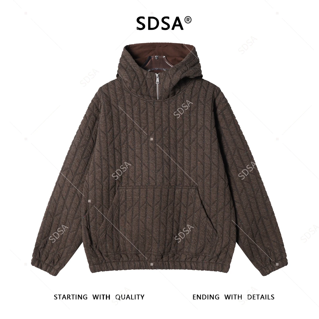 SDSA男士秋冬新款痞帅男装潮牌彩色格子拉链立领连帽卫衣百搭时尚