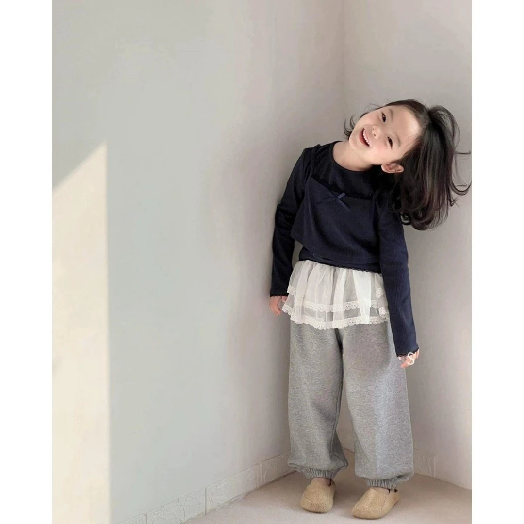 新疆西藏包邮2025春季新款女童真两件韩版百搭网纱裙屁帘卫裤休闲