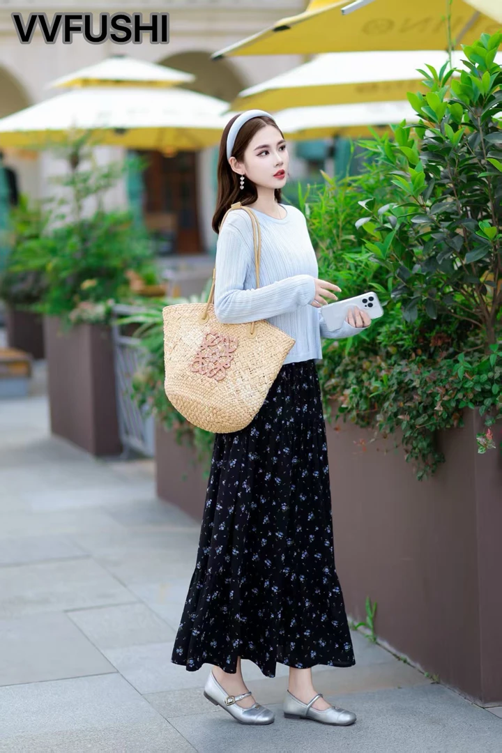 VV 81760时尚减龄显瘦碎花半身裙上衣上下套装休闲百搭