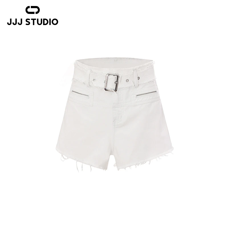 JJJ STUDIO白色/黑色朋克风高腰毛边设计短裤女配：腰带JUWFS1D038