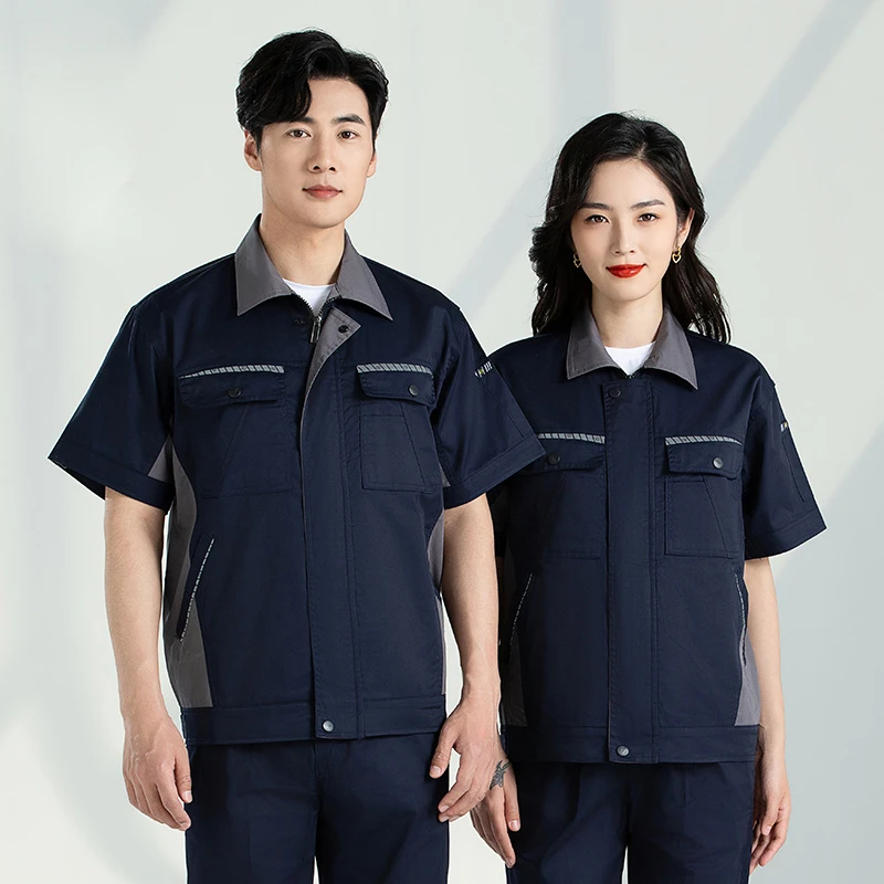 短袖工作服套装男耐磨工地装修工人汽修服机电工装定制工厂劳保服