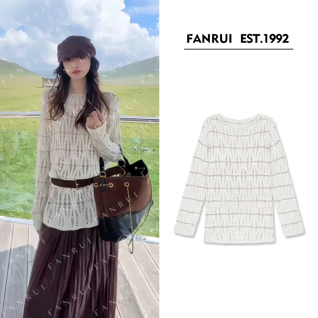 抖音双11泛芮「贝贝biuu」米粒绣编制暗纹软糯舒适针织毛衣女B17954