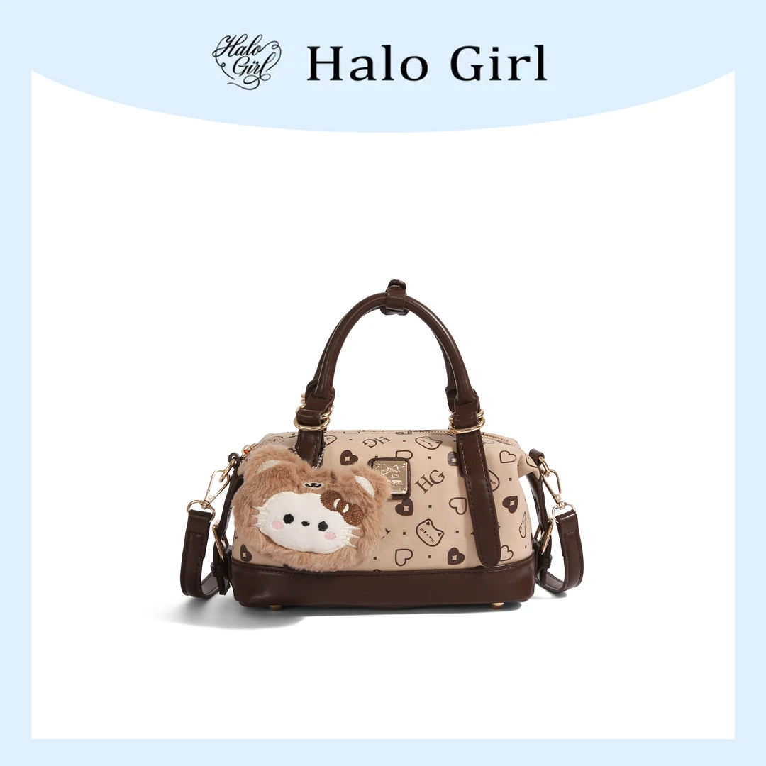 一张同学【长约22宽11高12单位厘米】奶咖印花手提斜挎包C7859咖