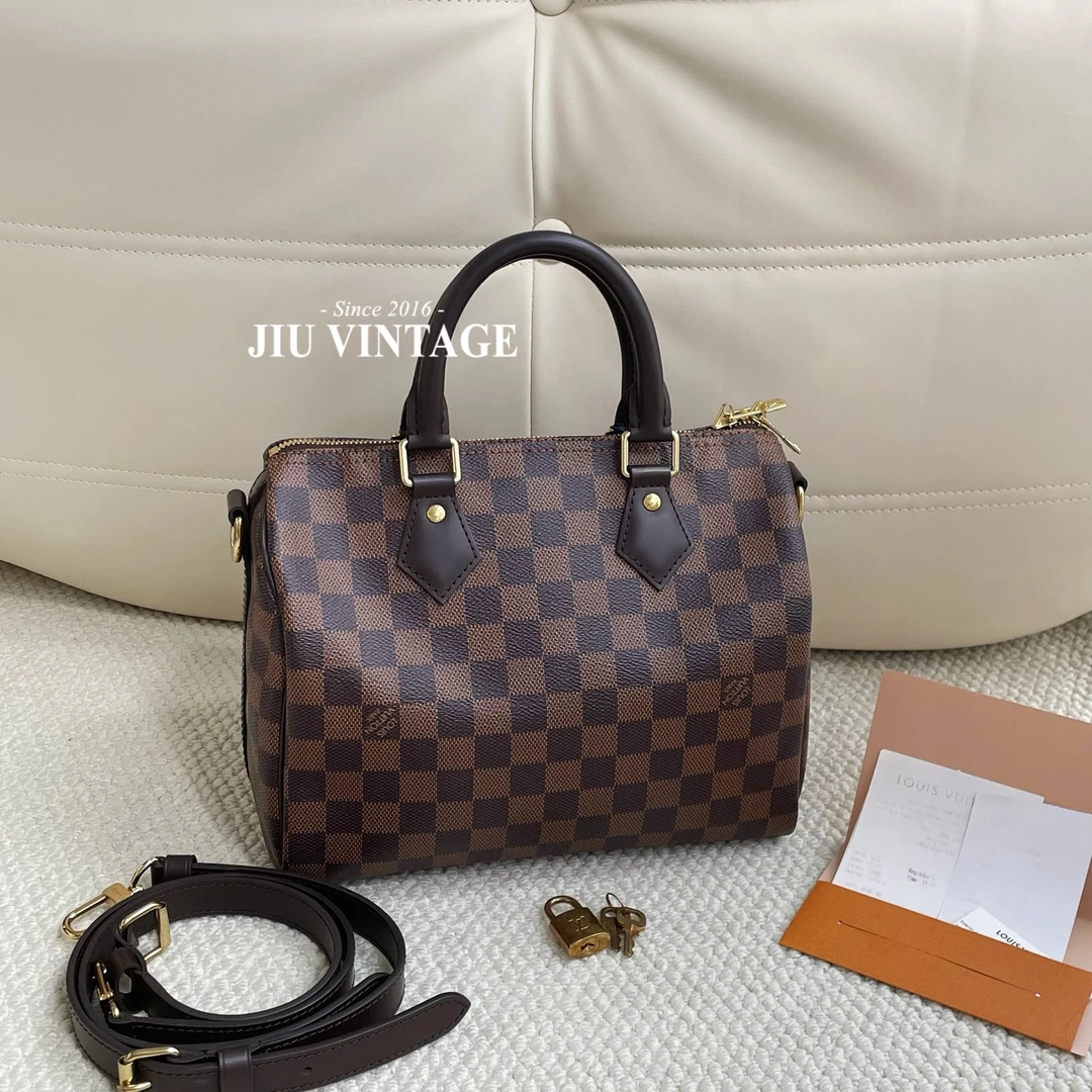 99新 LouisVuitton/路易威登 棋盘格speedy25钥匙锁票据BJM2-8110