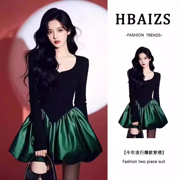 适合小个子的穿搭冬季风情万种的遮肚裙子黑色拼接下摆丝绒连衣裙