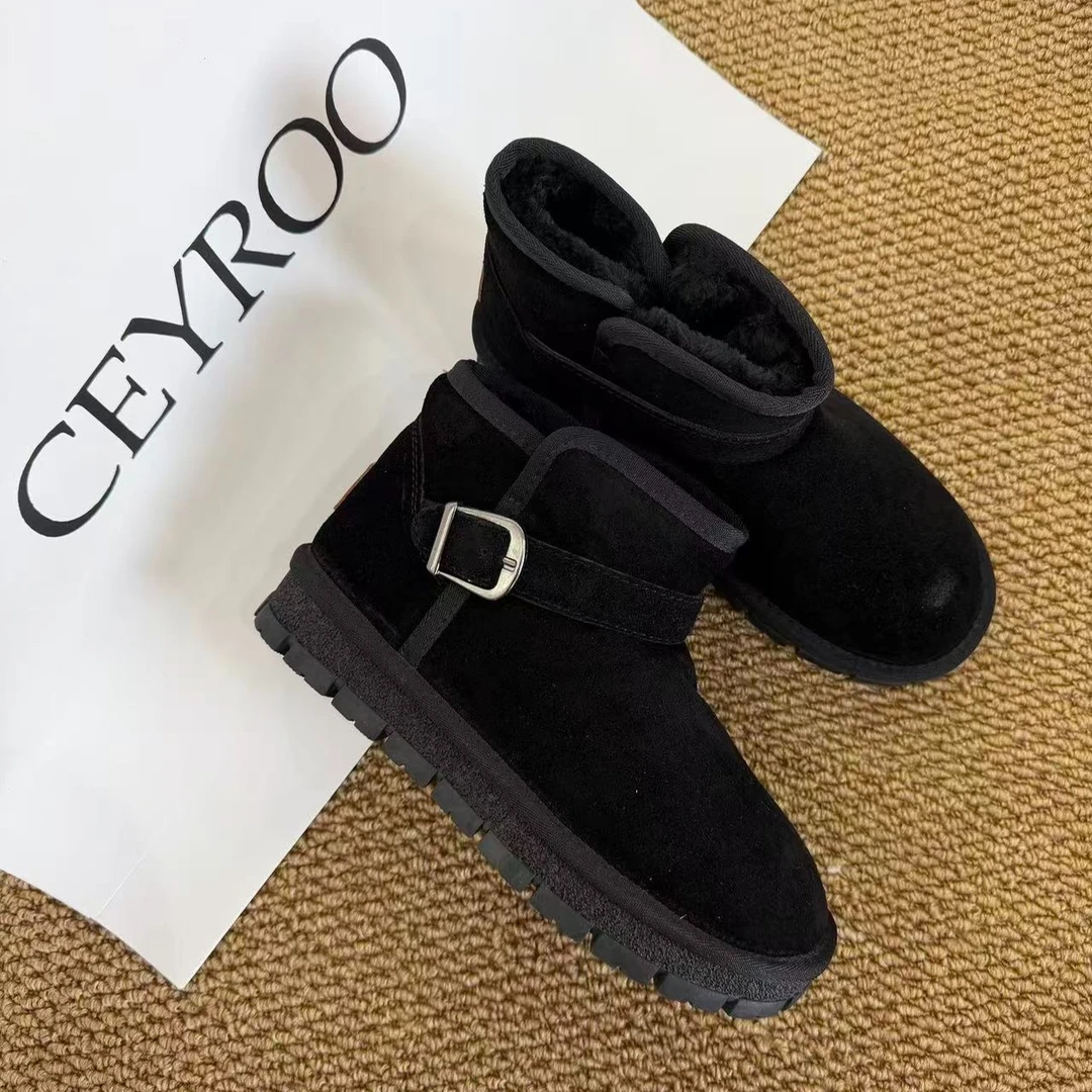 5859牛反绒皮加毛雪地靴雪地棉鞋