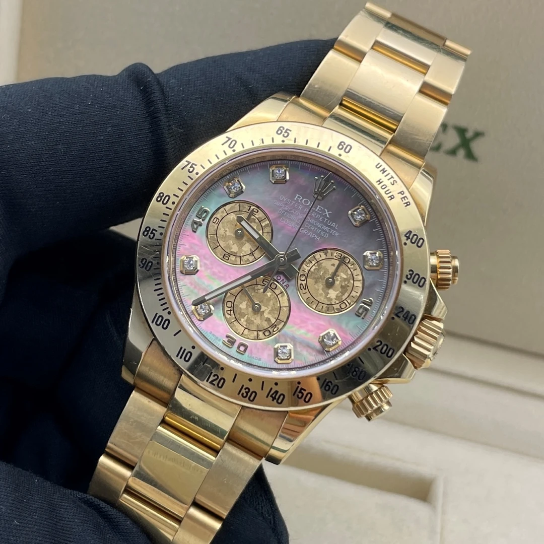 99新 Rolex/劳力士 迪通拿116528贝母钻刻/单表乱码/18K黄金材质