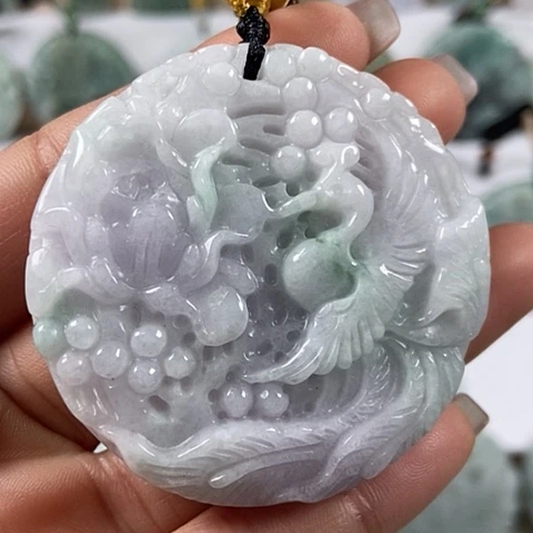 翡翠颈饰未镶嵌凤穿牡丹两面工福利