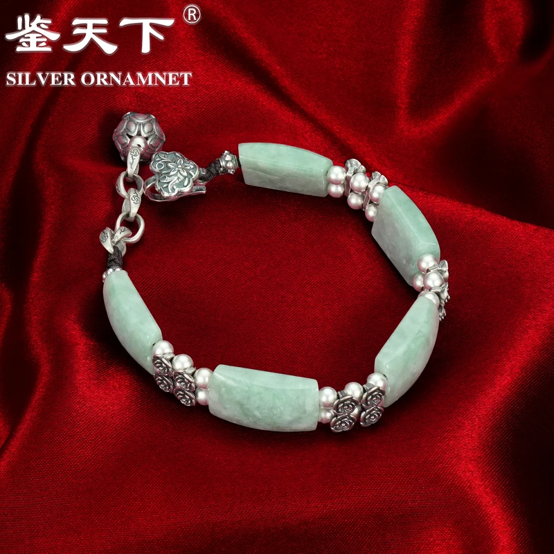 925银手链 [鉴天下] 复古手牌玫瑰扣手链06600165气质女款手工