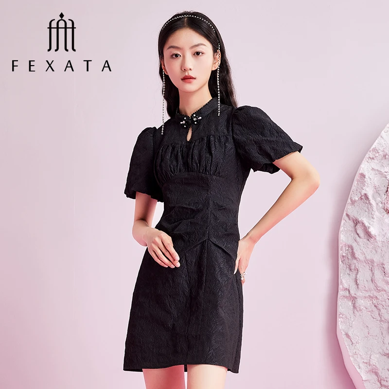 【白姐专属】FEXATA斐格思连衣裙黑色提花新中式旗袍裙