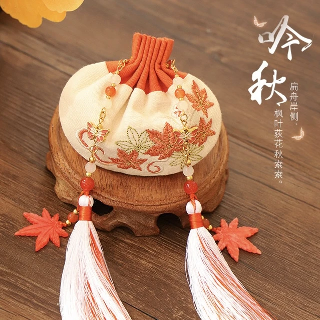 金丝线刺绣香囊空袋 流苏可拆卸