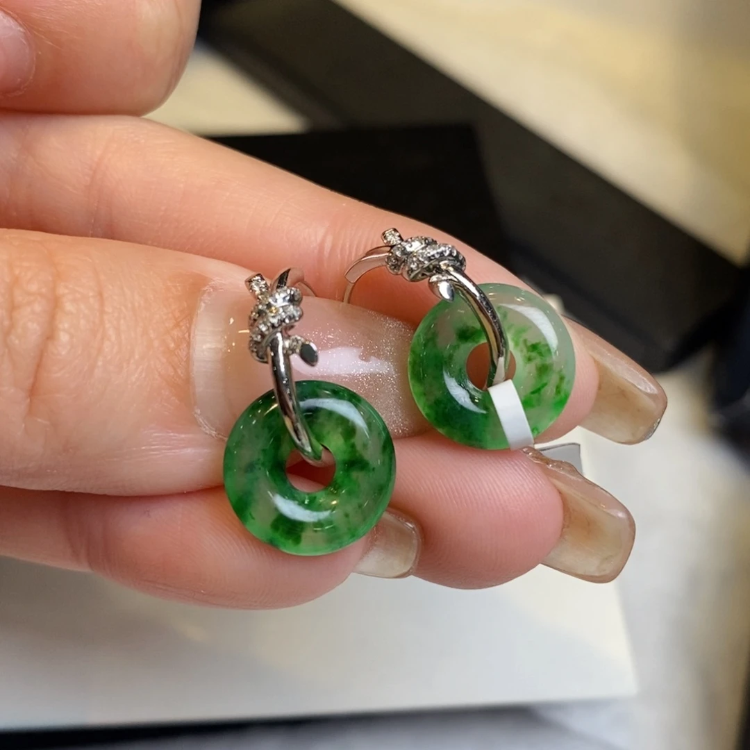 翡翠耳饰18K金镶嵌甜甜圈