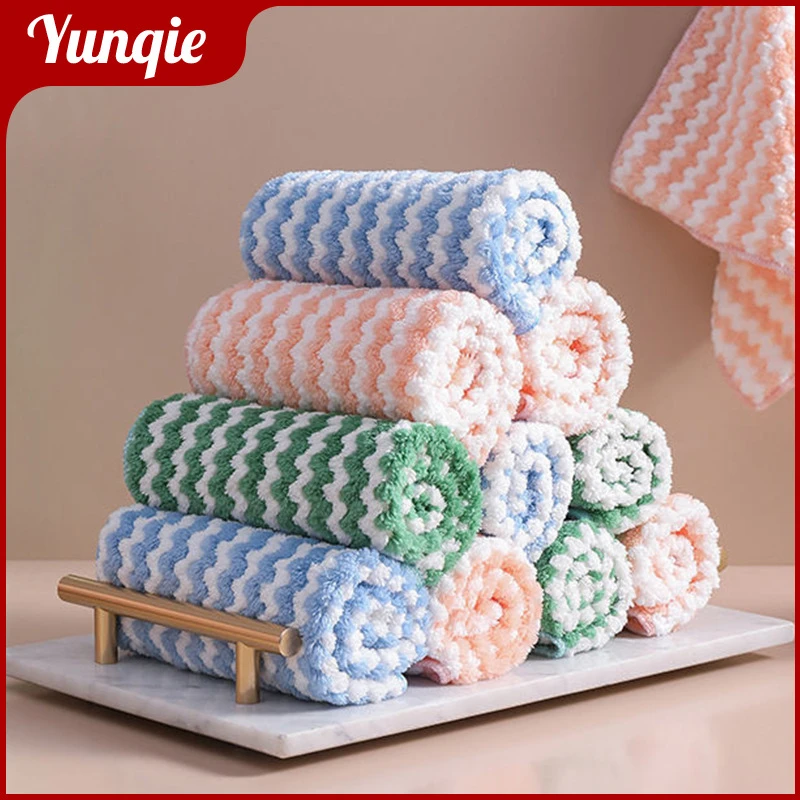 包邮抖音波浪条纹抹布厨房加厚洗碗布不沾油不掉毛珊瑚绒清洁抹布