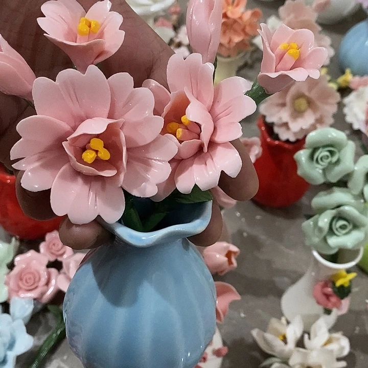 瓷片纯手工陶瓷花摆件瑕