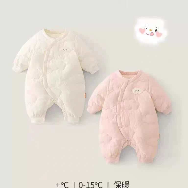 2025年新款婴儿连体衣秋冬薄棉衣服宝宝夹棉爬服加厚棉服外出哈衣