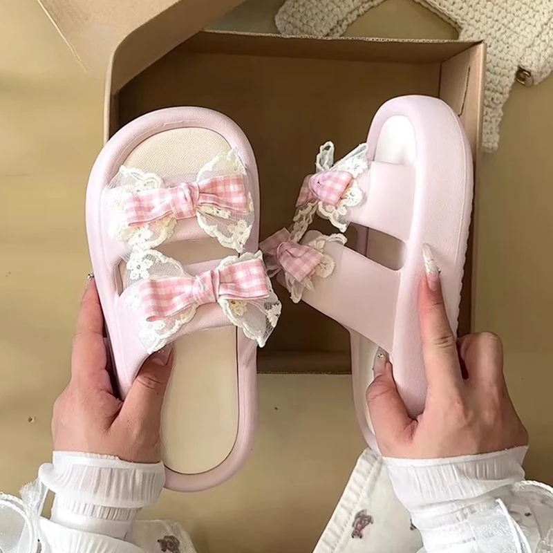 休闲百搭蝴蝶结一字拖鞋女2025新款可爱少女心增高踩屎感超软拖鞋