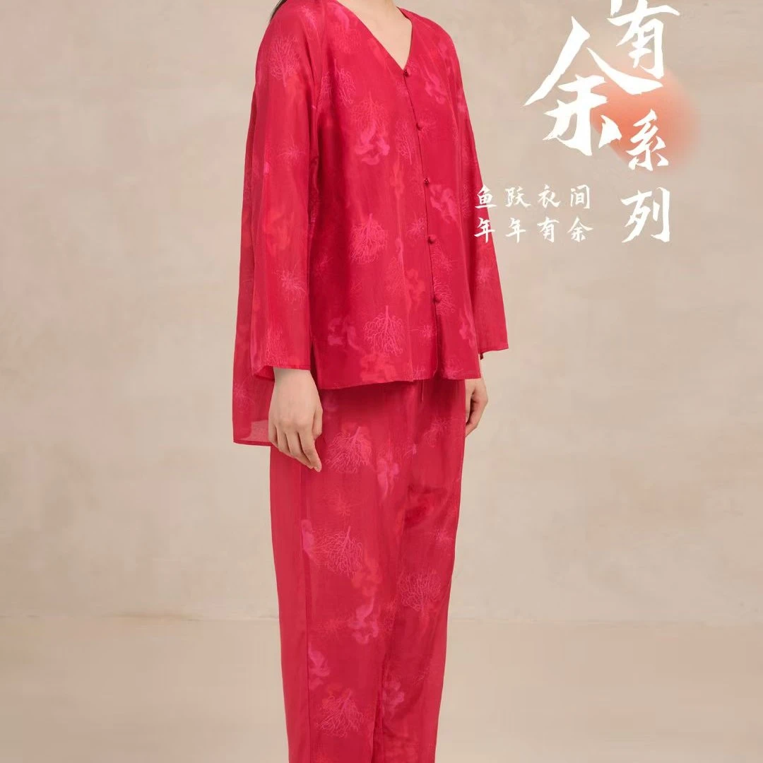 宽画90262连年有余系列新中式丝绵女士睡裙家居服