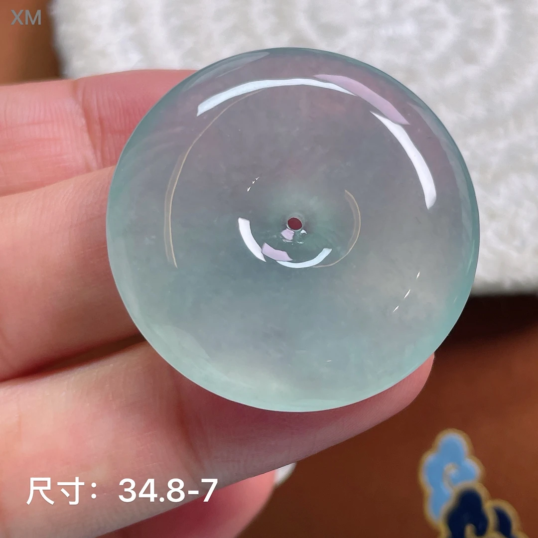 冰种起胶冰透缅甸翡翠平安扣吊坠