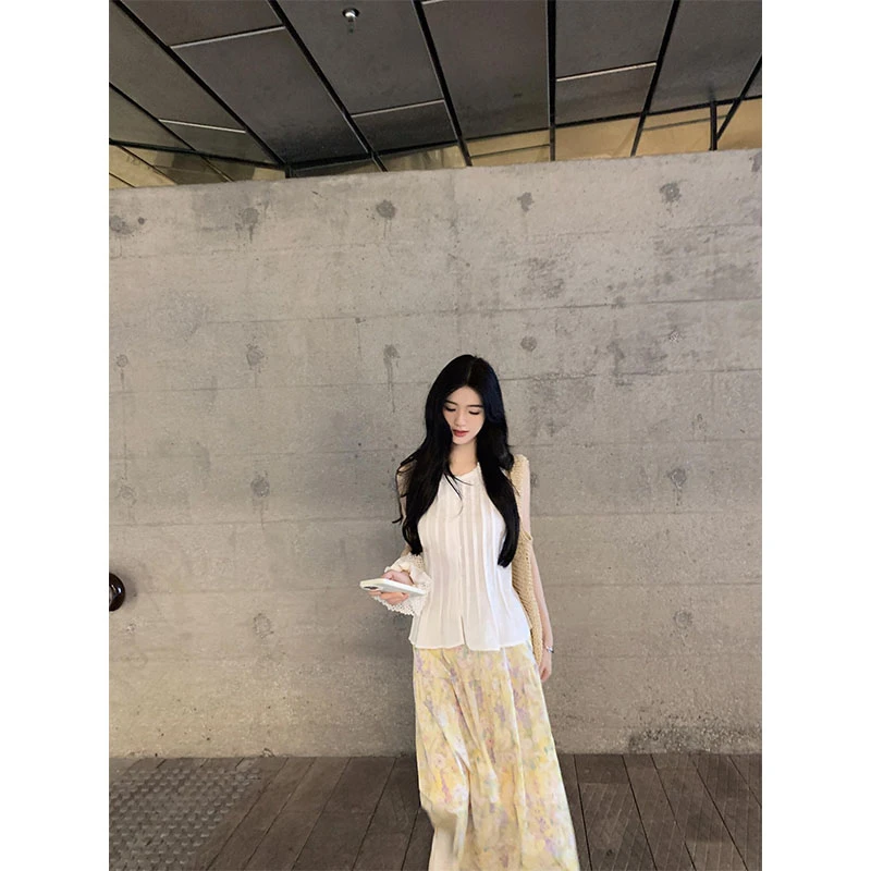 2025秋季新款修身显瘦无袖上衣气质时尚高级感花纹收腰半身长裙女