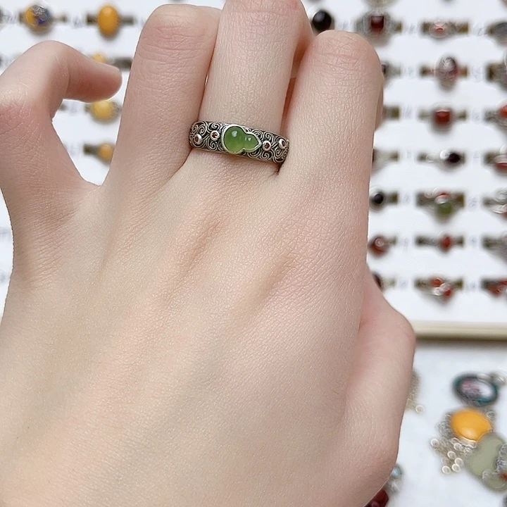 和田玉戒指银S925镶嵌天然