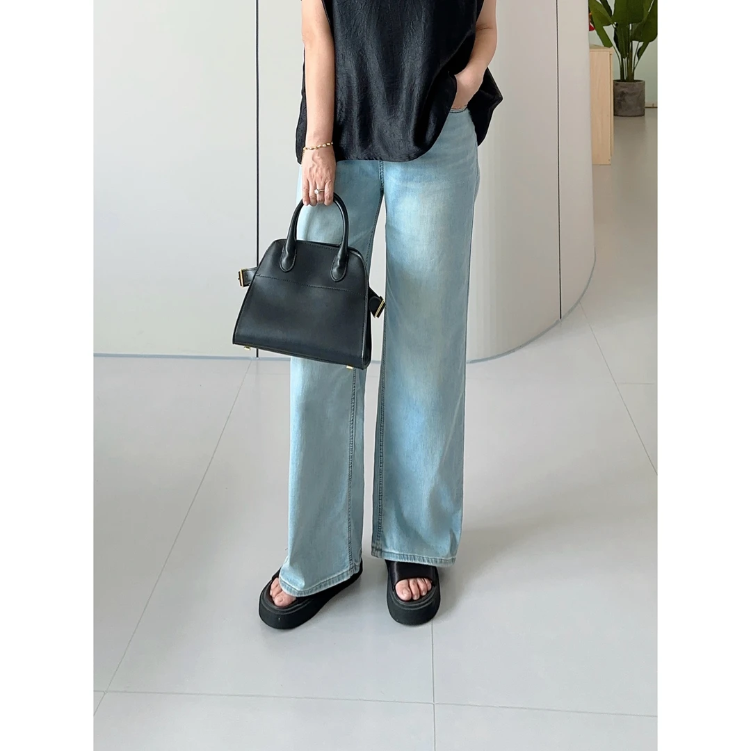 微胖女装【空调牛仔裤】莱赛尔牛仔窄版拖地裤长裤直筒裤夏季6855