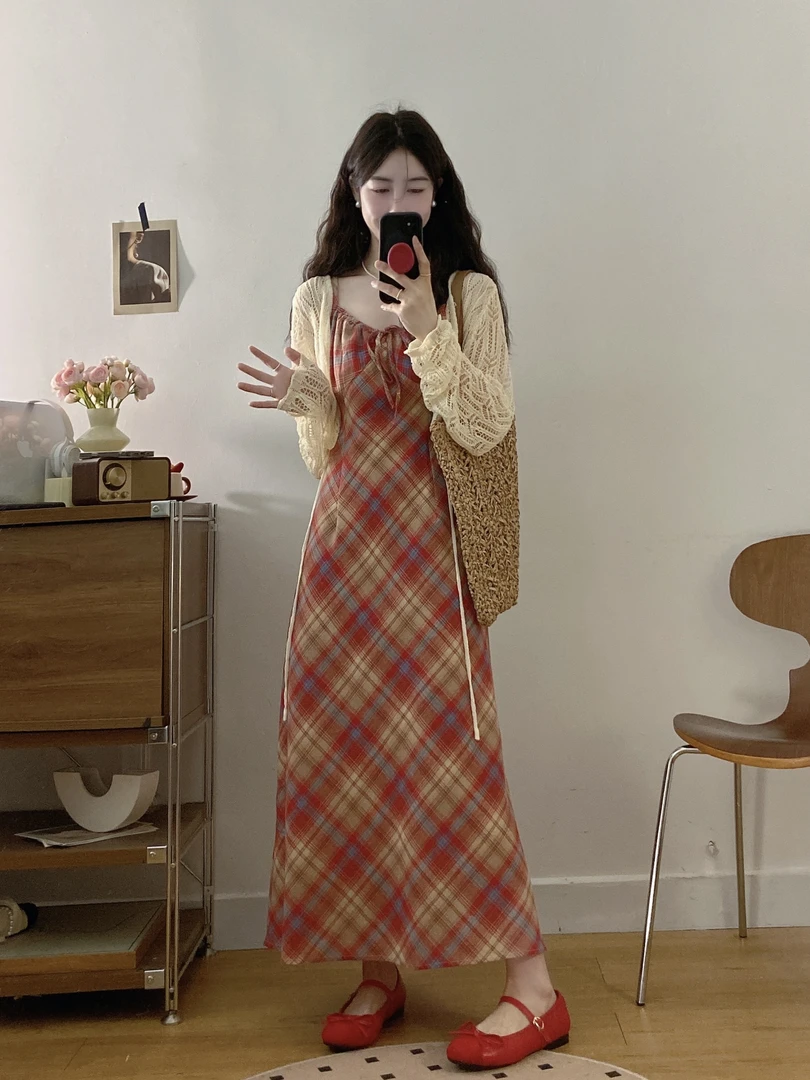 大码法式复古吊带连衣裙女装夏季梨形身材垂感裙子胖MM显瘦A字裙