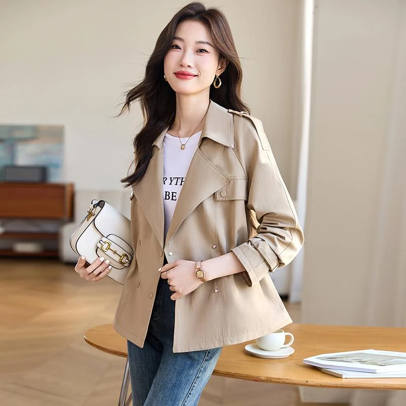 小香风大翻领收腰修身显瘦短款风衣女2025春季新款初秋小个子外套