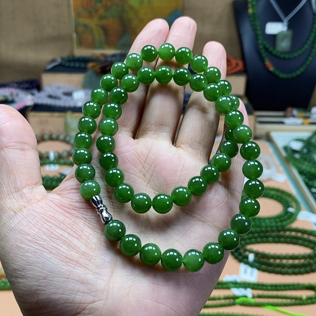 和田玉（碧玉）未镶嵌颈饰8mm菠菜