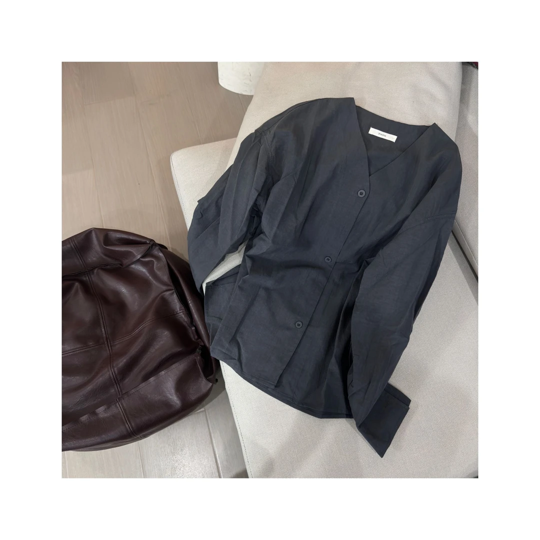 韩国灰简约棉纽扣外披